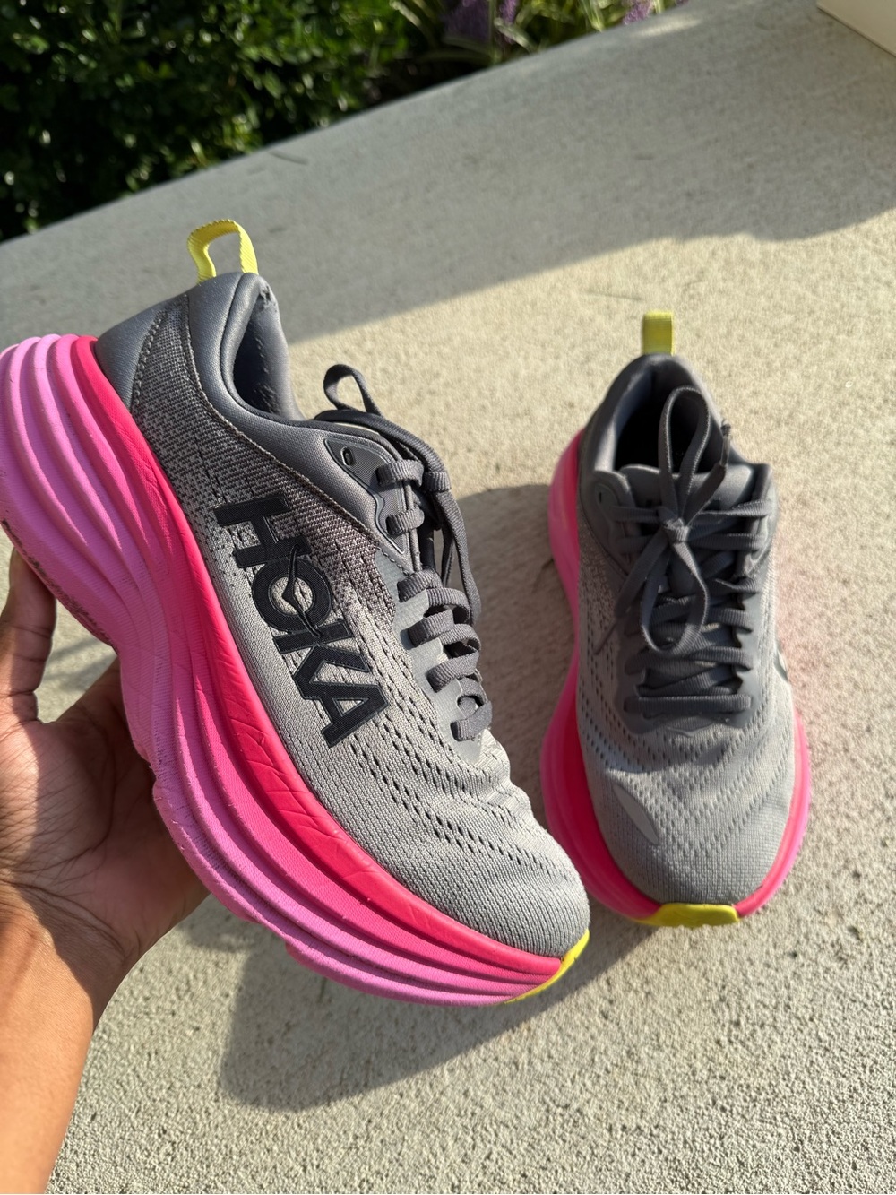 HOKA Bondi 8 Women’s Running Shoes Castlerock Strawberry Size 6.5B